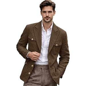 Men's Peaked Lapel Linen Suit Jacket Single Breasted Blazer with Pocket