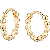 MTMY Huggie Hoop Earrings 14K Gold Plated Cubic Zirconia Dainty Simple Cute Beads Elegant CZ Circle Small Hoop Earring for Women Minimalist Handmade Hypoallergenic Jewelry