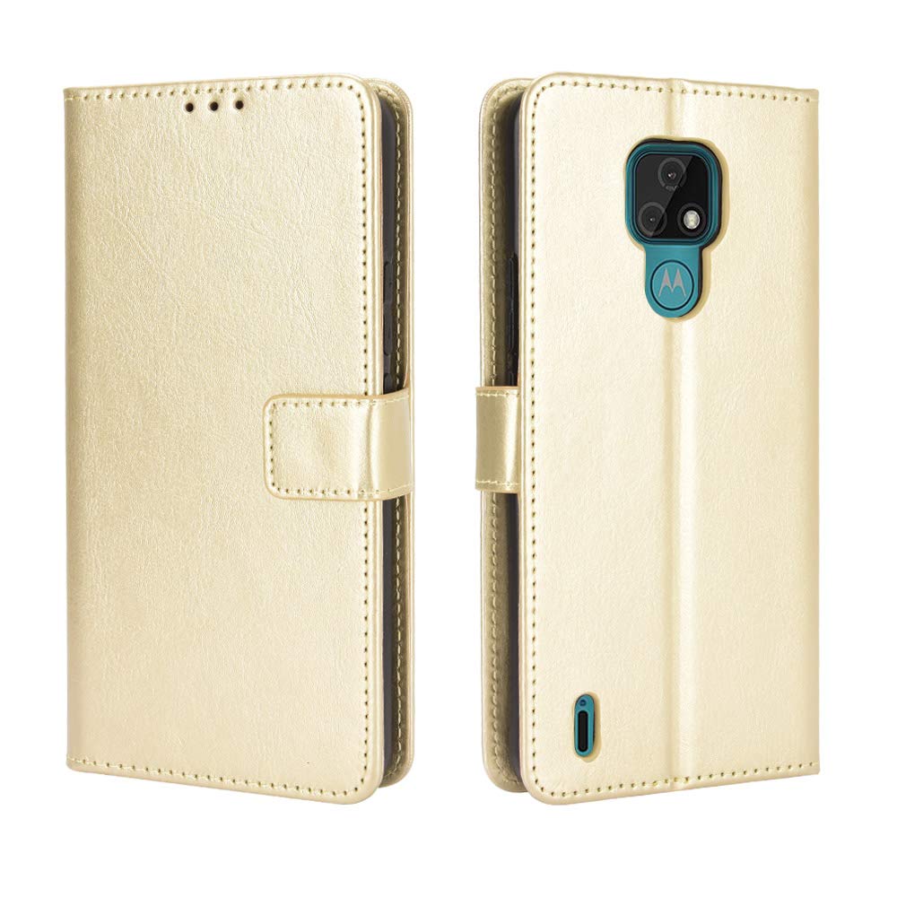 Motorola Moto E7 Case [Wallet Case] [Kickstand] [Card Slots] [Magnetic Flip Cover] Compatible with Motorola Moto E7 Smartphone(Golden)