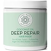 Pure Body Naturals Coconut Oil Hair Mask, Deep Conditioning Hair Treatment for Dry Damaged and Color Treated Hair, Sulfate Free Hair Conditioner, Moisturizes, Repairs, 8.8 Fl Oz