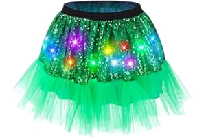 TWINKLEDE Christmas Light Up Tutu Skirt Xmas LED Green Tulle Skirts Sparkly Holiday Costume Tutus for Women (Green)