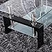 SUNCOO Coffee End Side Table with Shelves Living Room Furniture Rectangle Shape Clear Glass Top&Glossy Black Finish Legs