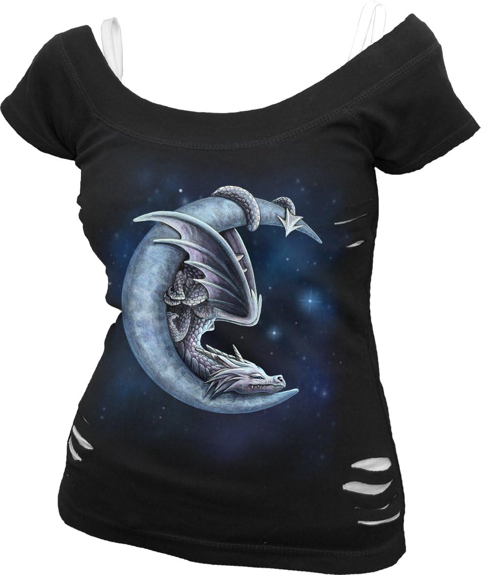 Spiral - Women - Sweet Dreams - 2in1 White Ripped Top Plus Size Black