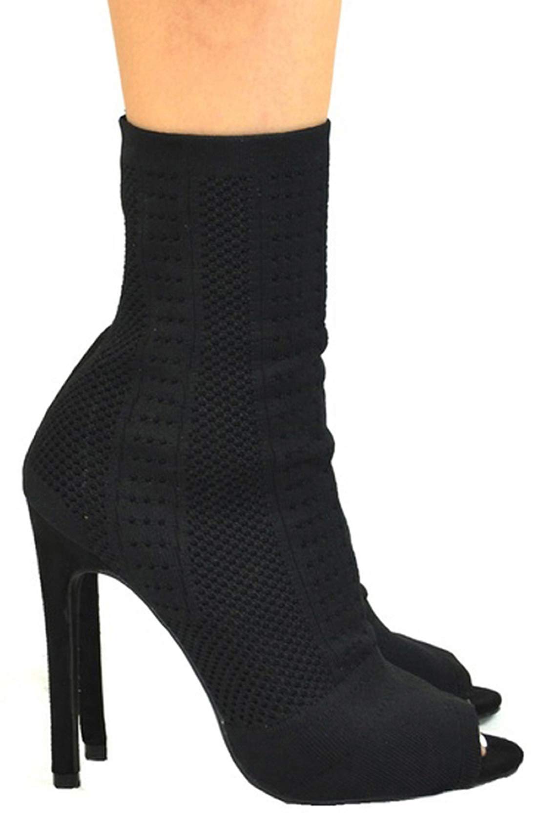 Chase & Chloe Emelia-1 Slim Heel Peep Toe Women's Sock Bootie - Image 4