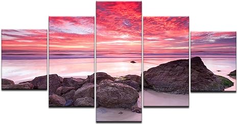 5 Schede/Piece Colore Rosa della Stampa Spiaggia al Tramonto Muro Paesaggio  Marino Poster Art Pittura su Tela per Una Vita di Famiglia Stanza Cornice  Decorativa: Amazon.it: Casa e cucina