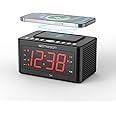 Emerson CKSW0555 Smartset Wireless Charging Alarm Clock Radio Featuring a Large 1.4" Red LED Display and Temperature Sensor, FM Radio, Black