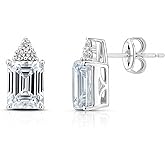 BERRICLE Sterling Silver Solitaire Stud Earrings for Women, 4.2 Carat Emerald Cut Cubic Zirconia CZ