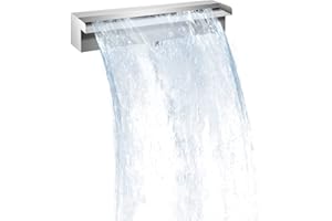 Migoda Pool Waterfall Fountains, Stainless Steel Rectangular Pool Waterfall Spillway with Pipe Connector for Indoor/Outdoor Decorative (11.8 Inch)