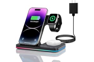 PGBFFY Wireless Charger 3 in 1 Charging Station lPhone Fast Foldable Charging Stand for Apple Multiple Devices with an 18 W Quick Charger for lPhone 16/15/14/13 Pro Max Apple Watch AriPods Pro 2