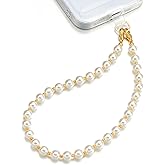 TRBR White Pearl Phone Charm Wrist Strap, Gold Beaded Lanyard Wristlet Chain, Cute & Elegant Bracelet Strap for iPhone & Cell Phone Cases