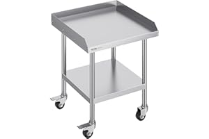 VEVOR Stainless Steel Work Table, 24 x 24 x 30 Inch Commercial Food Prep Worktable with 4 Wheels, Casters, 3-Sided Backsplash Heavy Duty Prep Worktable, Metal Work Table for Restaurant Home Hotel