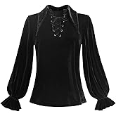 Nuoqi Womens Victorian Blouse Long Sleeve Black Velvet Renaissance Top