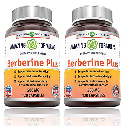 Amazing Nutrition Berberine Plus 500 mg 120 Capsules - Supports immune system - Supports glucose metabolism - Aid in healthy weight management - (2 Pack)