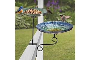 teyigarden 2-in-1 Deck Mounted Bird Bath, Glass Bird Bath Bowl with Adjustable Sturdy Metal Clamp Garden Birdbath & Bird Feeder for Outdoors Balcony Patio Deck Railing Decoration(Blue)
