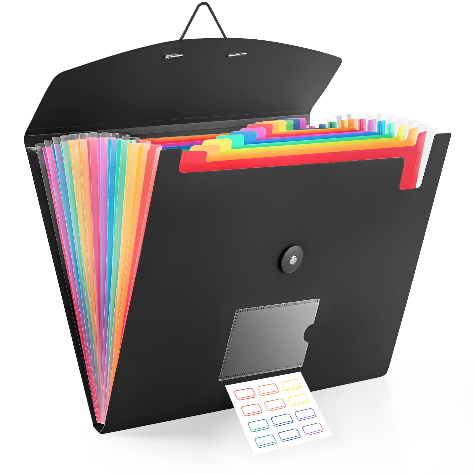 Photo 1 of 13 Pocket Accordion File Organizer with Elastic Closure, Expanding File Folder for Letter Size A4 Papers, Ideal for Home, Office Supplies, College Essentials - Black