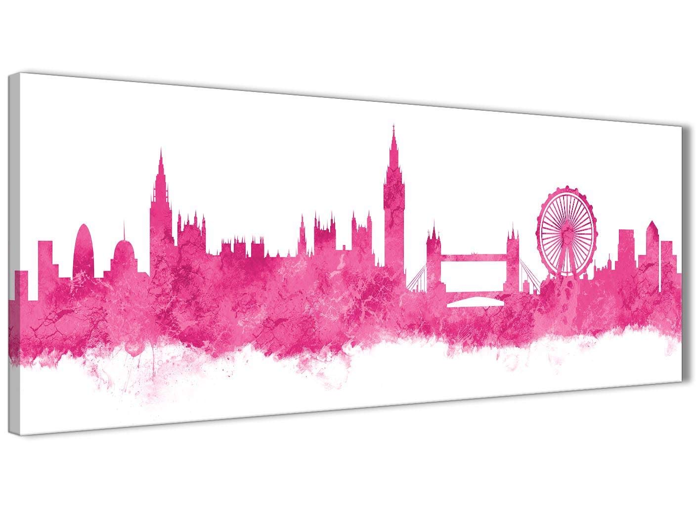 London Skyline Canvas Wall Art Pictures - Hot Pink - 1p484s-HPK - 94cm wide