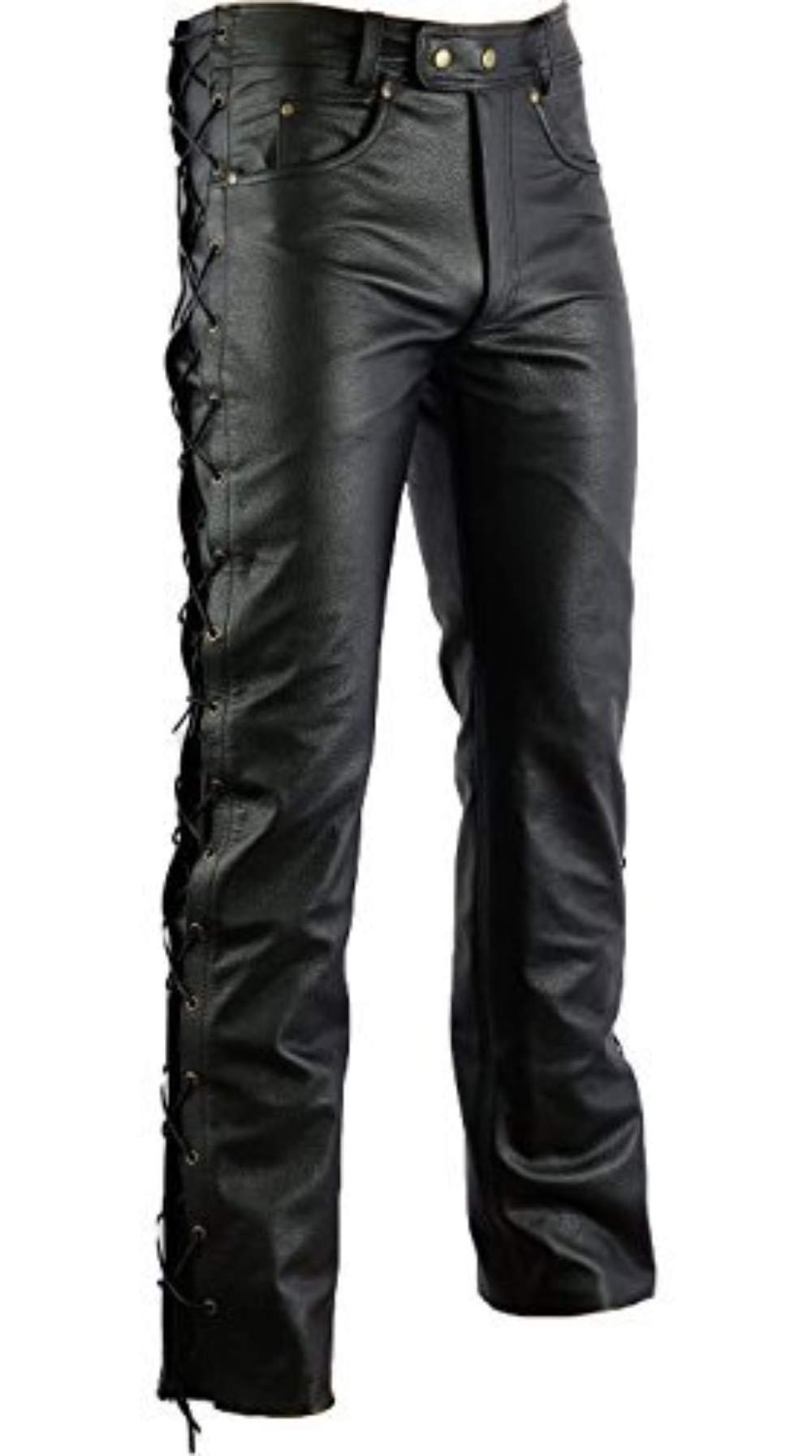Mens Black Lace Up Leather Trousers 