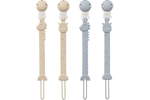YIVEKO Pacifier Clips for Baby One Piece Silicone Pacifier Holder Clips for Boys Girls Paci Binky Clips 4Pcs Pacifier Clip Animal Design Rainbow-Ivory+Baby Blue