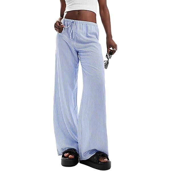 XBTCLXEBCO Women Y2K Striped Lounge Pants Elastic Waist