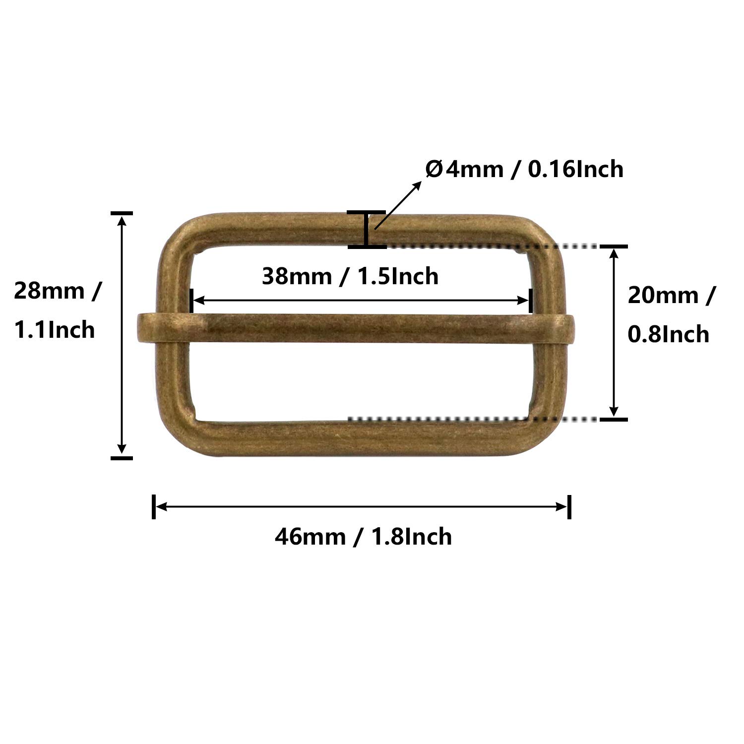 QUARKZMAN 8 Fibbie a Rullo in Metallo, 25mm (1) Triglides Slider Barra Mobile Regolatore della Cinghia Rettangolo Keeper per Borse Artigianato in Pelle (Tono Oro