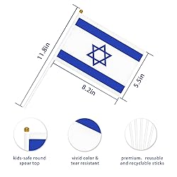 Israel Flags on Stick 20 Pack, Small Handheld