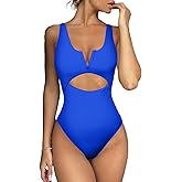 Meyeeka Womens One Piece Swimsuits Tummy Control Bathing Suit for Women Push Up Swimwear V Neck High Cut Monokini