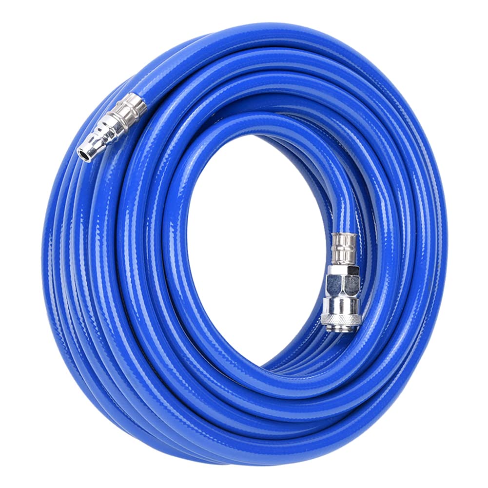 Stainless Steel Compressed Air Hose Set - 15m PVC Line With Würth Safety Coupling and Nozzle, 9.5 mm Inner Diameter, 850 PSI Operating Pressure