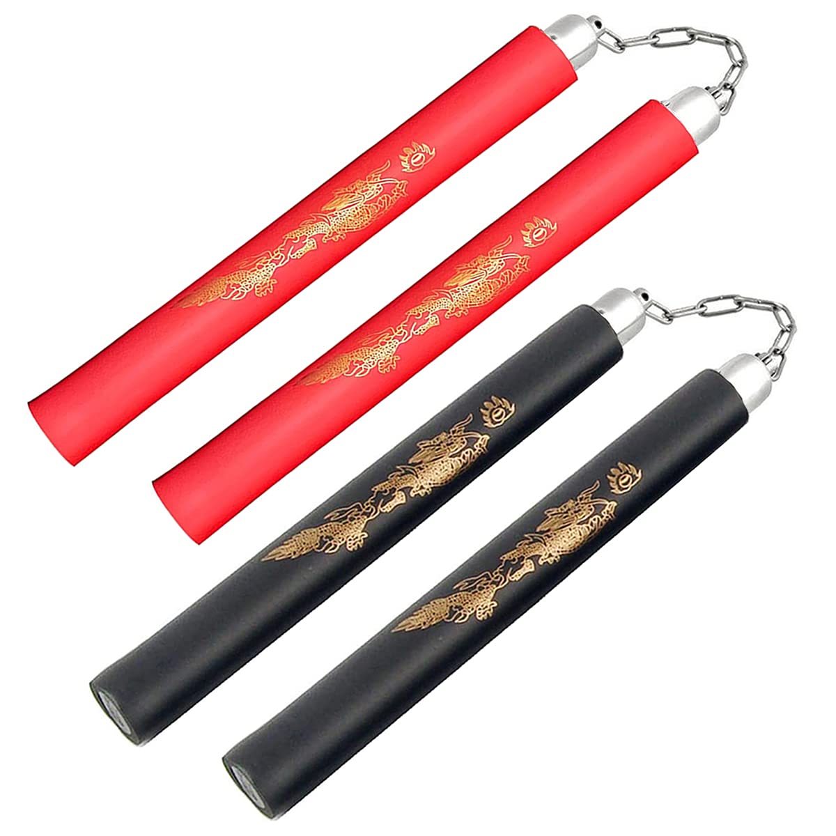 Fayscingo Foam Training Nunchucks Martial Arts Nunchakus Portable Padded Sponge Practice Nunchakus for Kids Adults and Beginners (Black+Red)
