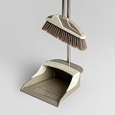 Nu&eacute;a Broom and Dustpan Set, Long Handle Stand Up Broom with Self-Cleaning Dustpan Teeth, Upright Sweeping Set for Pet Hair, Home, Kitchen and Indoor Floor Cleaning, Light Green