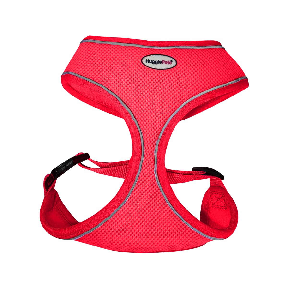 HugglePets Adjustable Waterproof Air Mesh Dog Harness - Red (Large 53-74cm) Strong & Secure Lightweight & Breathable Harness for Large Dogs with Reflective Lining.