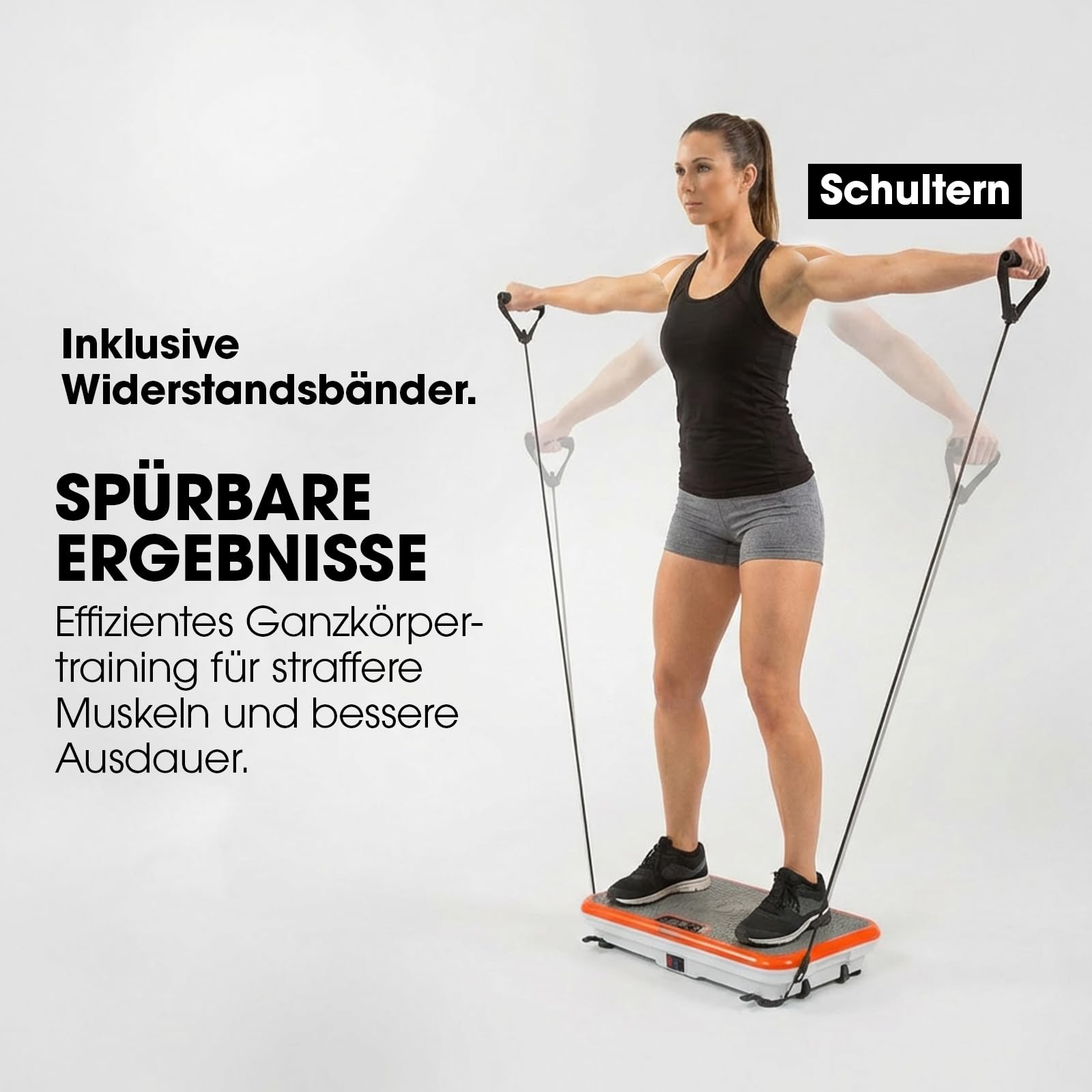 Mediashop Vibro Shaper - leistungsstarke Vibrationsplatte für Zuhause mit Griff - Vibrationsboard für Ganzkörper-Workout & Muskeltraining - Vibrationsgerät inkl. Fitnessbändern - Fitnessplattform 7