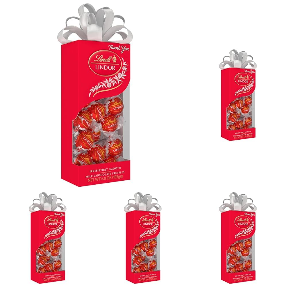 Lindt LINDOR Milk Chocolate Candy Truffles Traditions Gift Box, Milk Chocolate Candy with Smooth, Melting Truffle Center, 6.8 oz. (Pack of 5) Image