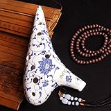 Miric Legend of Zelda Ocarina 12 Hole, Chinese Ceramic Alto C Blue Lotus Flower Pattern Glaze Surface Professional Level Ocarina With Protective Bag + Songbook