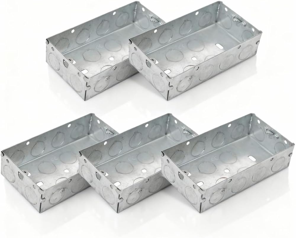 Home.smart 5 x Double Metal Back Box 35mm Flush Pattress 2 Gang Sockets