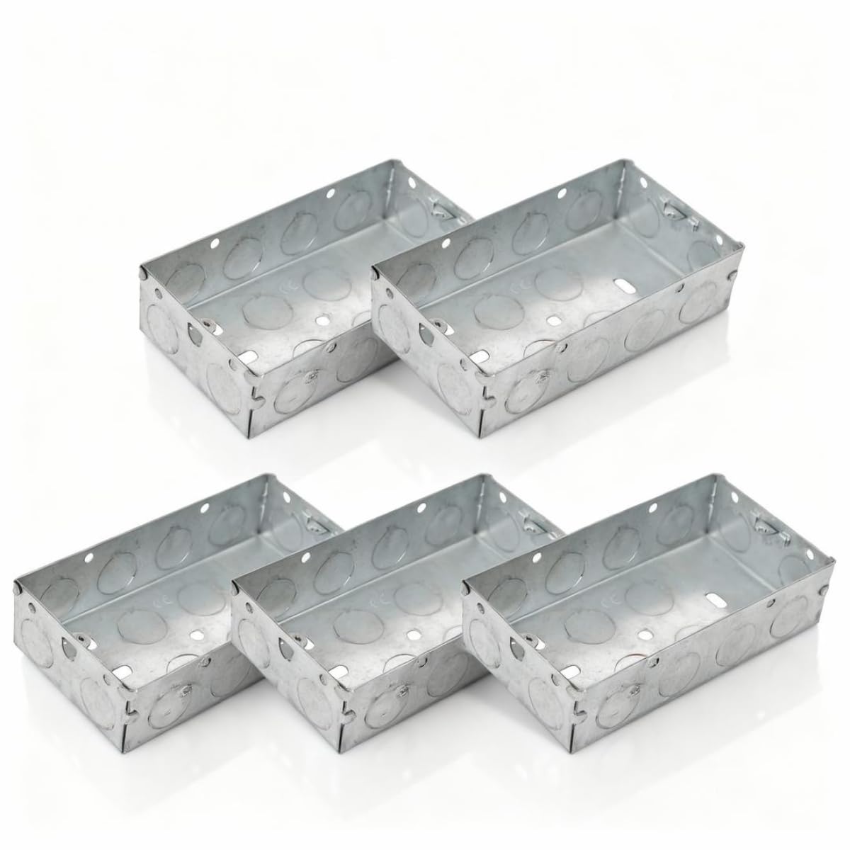 5 x Double Metal Back Box 35mm Flush Wall Pattress / 2 Gang Electrical Sockets