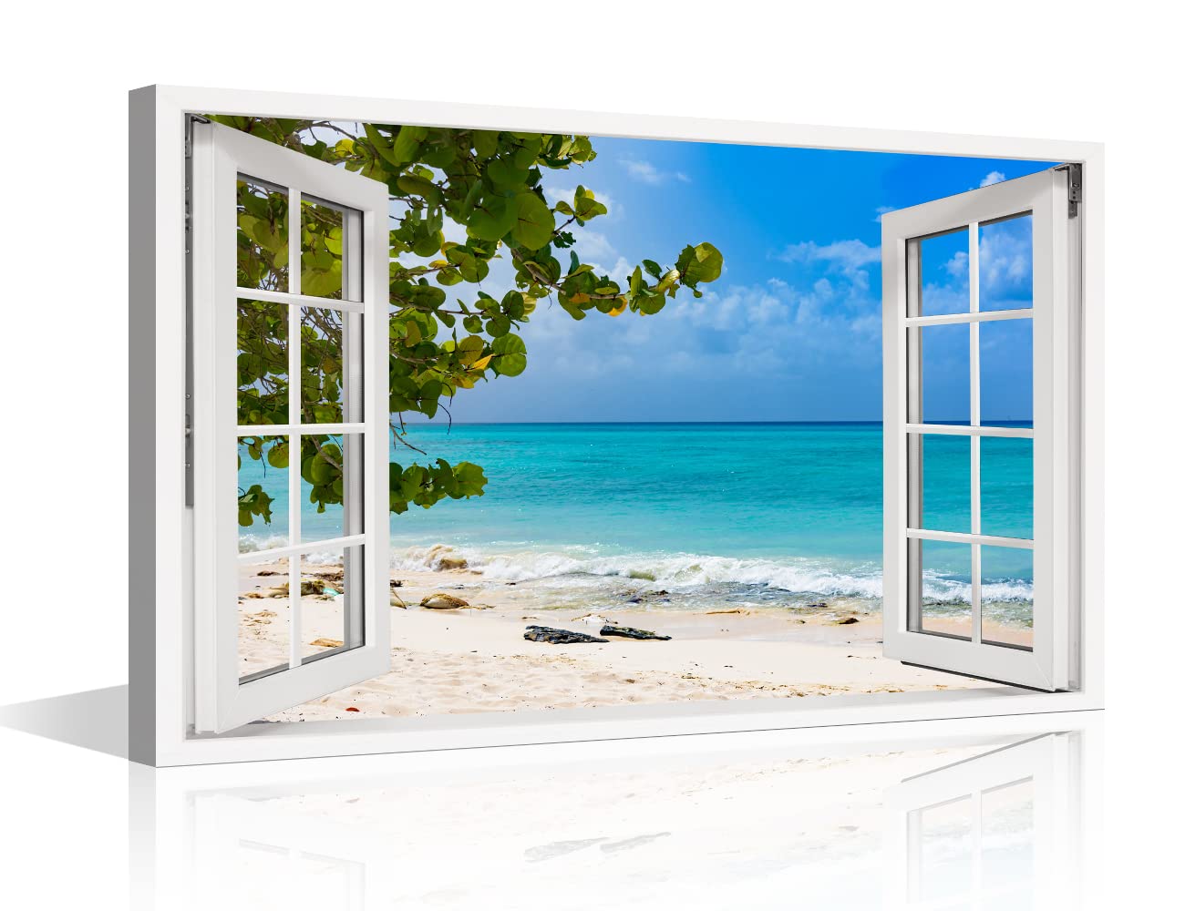 TISHIRON 3D Window View Seaside Effect Canvas Wall Art Prints for Living Room Bedroom Decor Office Kitchen Home Decoration Framed Ready to Hang 12x18inch โ image 1