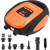 Paddle Board Pump Electric Portable, KOSMEGAL SUP Pump for Paddleboard, Professional 20PSI Air Compressor with Auto-Off, Deflation Function and 12V DC Car Connector for Inflatables, Kayaks and Boats