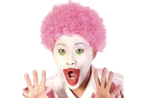 AICKER Short Afro Kinky Curly Wig for Men Women, Synthetic Funny Cosplay Wigs, Costume Party Hair Replacement Heat Resistant Fiber(Pink)