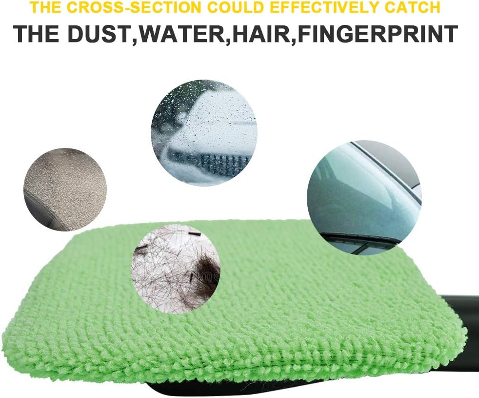 eFuncar Car Care Microfiber Cloths for Windshield Cleaning Tool, Windshield Cleanner Wand Replaceable Glass Cleaning Bonnets, Interior Auto Window Cleaner Washing Pads, Fit 5”, Green, 5 Pack: Automotive