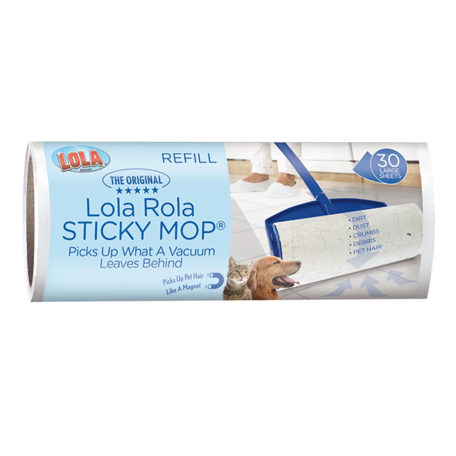 Photo 1 of Lola Rola Sticky Mop Refills, Giant Adhesive Roller, Traps Dirt, Dust & Hair, 30 Sheets, Pet Hair Remover, Floor & Carpet Cleaner, 1 Pack