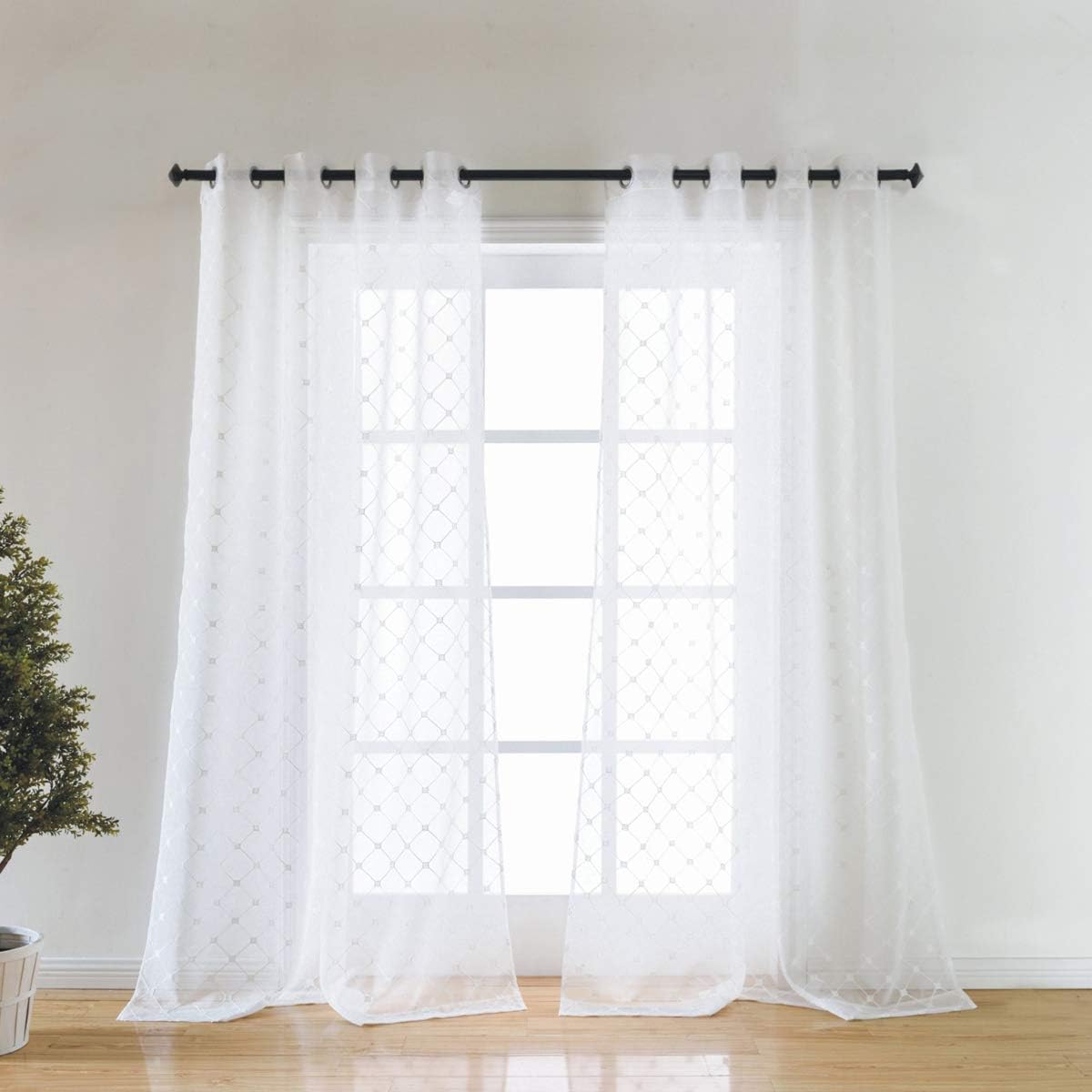 Amazon Com Taisier Home Off White Sheer Curtains Embroidered