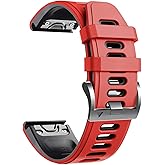 NotoCity Compatible with Fenix 6X Watchbands Silicone Sport Watch Strap for Fenix 5X/5X Plus/Fenix 6X Pro/Fenix 7X/Fenix 3/Fenix 3 HR/Tactix/Descent MK1/D2 Delta PX/D2 Charlie Smartwatch(Red-Black)