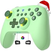 SZYUYU Switch Controller for Nintendo Switch, Switch Pro/OLED/Lite/PC | Switch Controller with 7 Colors LED Light/3-level TURBO Adjustable,4-Speed Dual Vibration, Wake Up, 6-Gyro Axis Motion, Green