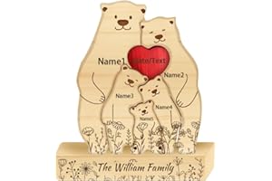 Hugging Bear Family Floral Version Puzzle Mothers Day Home Decor, Personalized Custom Name Wooden Flower Family Bear Puzzle G