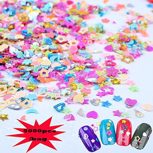 Lookathot 5000/1000PCS Nail Art Stickers Decals Mixed color Sequin Fruit Feathers Pattern Nail DIY Decoration Tools (5000pcs Sequin Pattern)