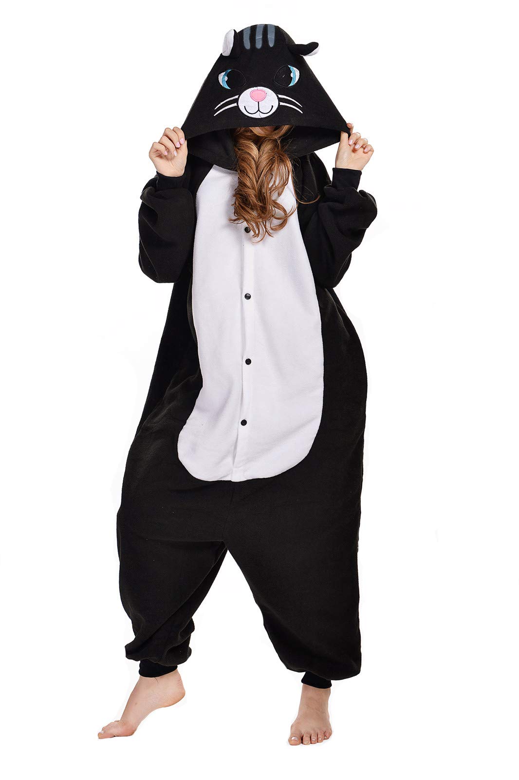 Photo 1 of **MINOR DAMAGE**
NEWCOSPLAY Animal Onesie Costume Adult Pajamas Plush One Piece Cosplay Costume(Black Cat,X-Large)