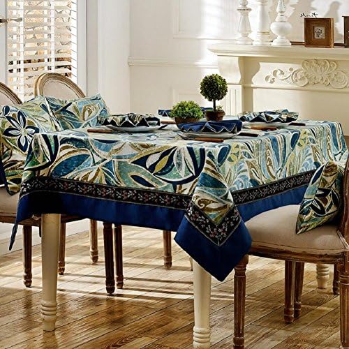 ZC&J Party Daily Tablecloth, Linen, Tropical Plant Pattern, Rectangular Tablecloth, Dustproof, Multi-Functional Tablecloth,blue,140*240cm