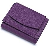 Mudono Small Wallet for Women Genuine Leather RFID Blocking Card Holder Minimalist Tri-fold Cash Wallet with Snap Coin Pouch