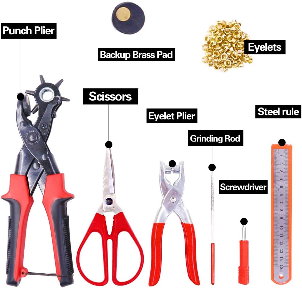 Glarks Heavy Duty Adjustable Metal Hole Punch Pliers Revolving Leather Belt Hole Punch with Eyelet Pliers Tool Kit for Belt Watch Bands - Image 3