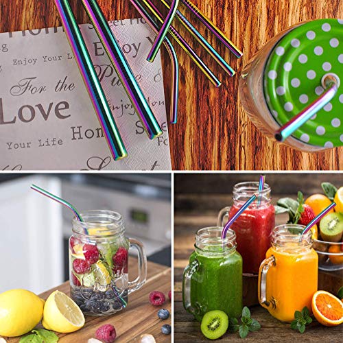 YXHZVON Set mit 8 Bunten Metallstrohhalmen, Wiederverwendbarem Edelstahl-Trinkhalm für Smoothie-Boba-Tee-Milchshake (3… – Bild 8